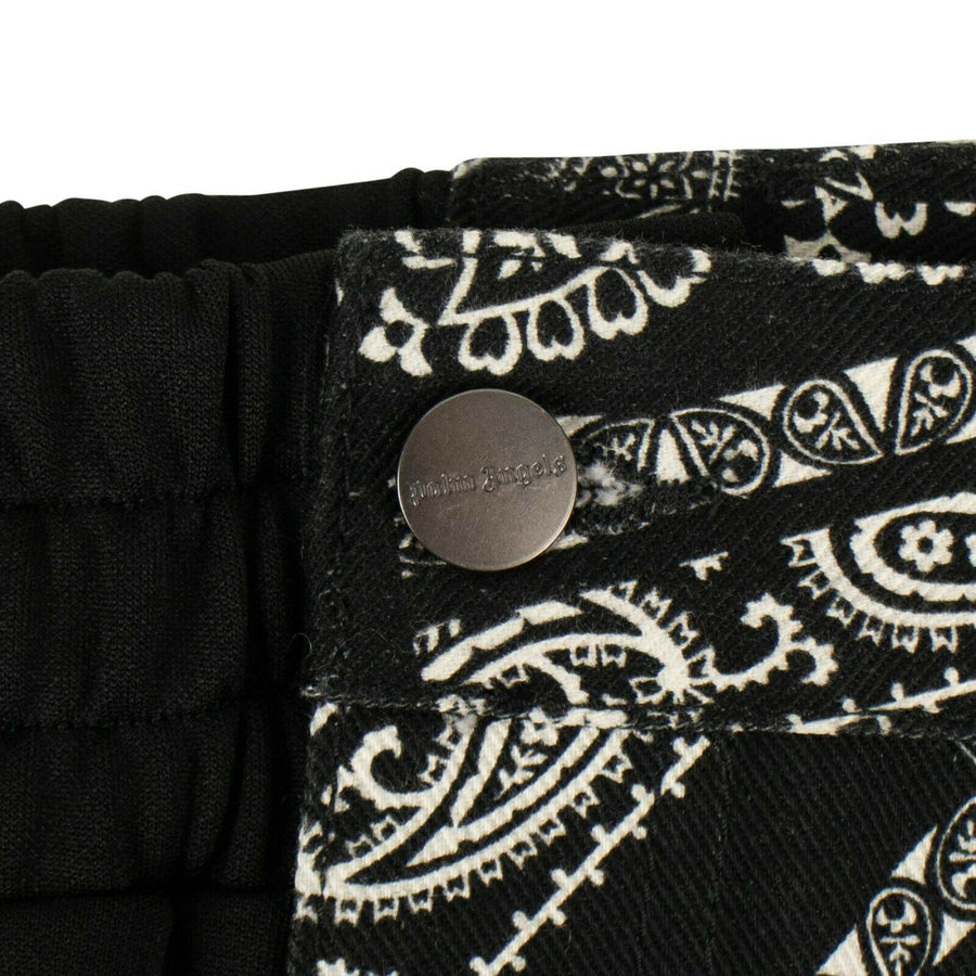 Split Bandana Denim Classic Track Pants - Black