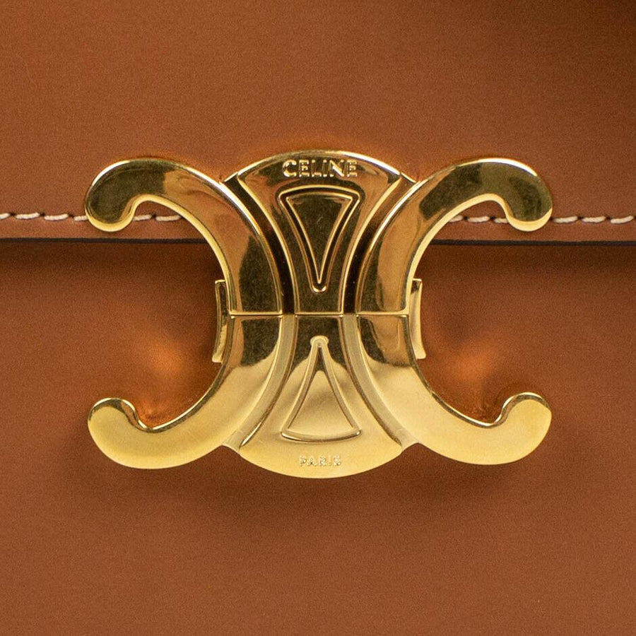 Shiny Calfskin Leather Medium Triomphe Cross Body Bag - Tan