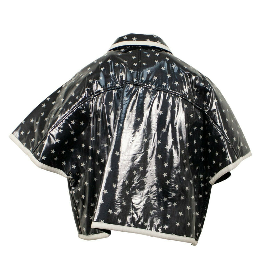 Star Print Plastic Short Sleeve Coat - Black
