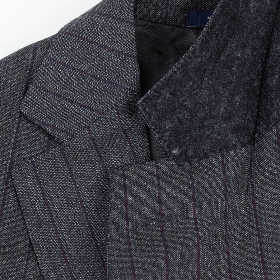 Drop 8 Striped Wool Two Button Suit - Charcoal Grey / Purple