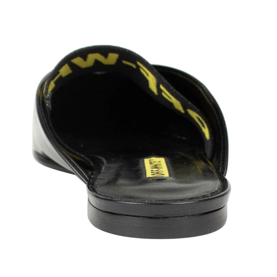 Leather Scarf Logo Ribbon Mules - Black