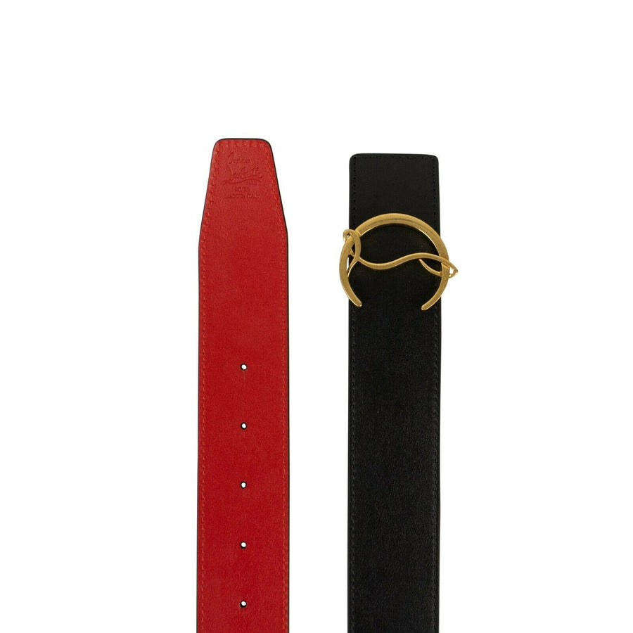 Leather Gold 'CL' Logo Belt - Black