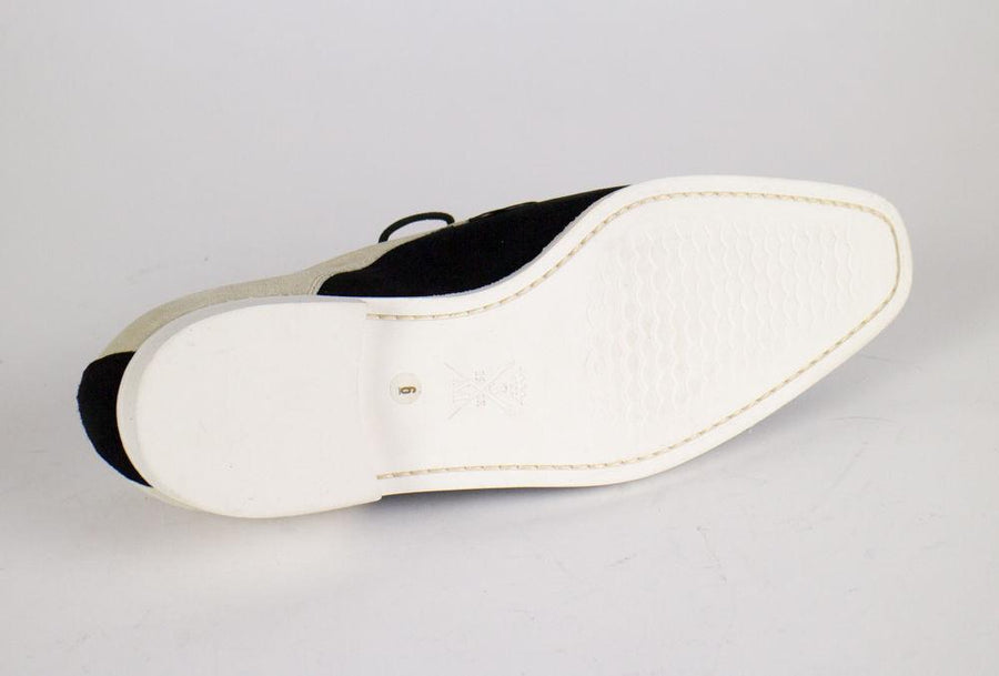 Suede Leather Bi-Color Oxfords - Cream / Black
