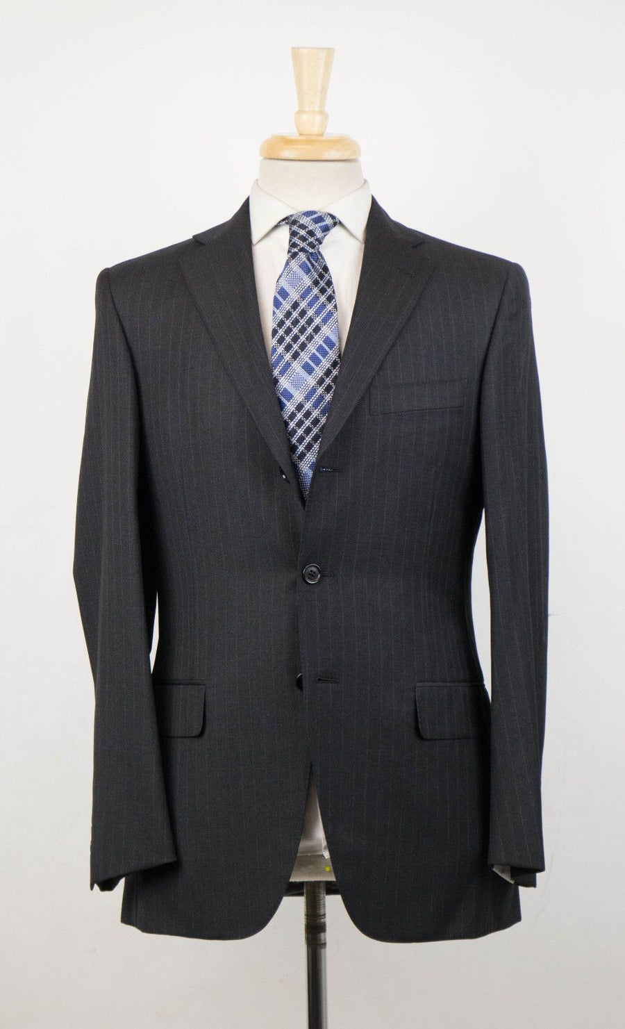 Striped Wool 3/2 Button Suit - Gray