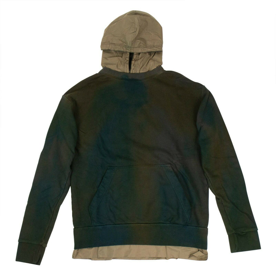Layered French Terry Nylon Hoodie Sweatshirt - Green