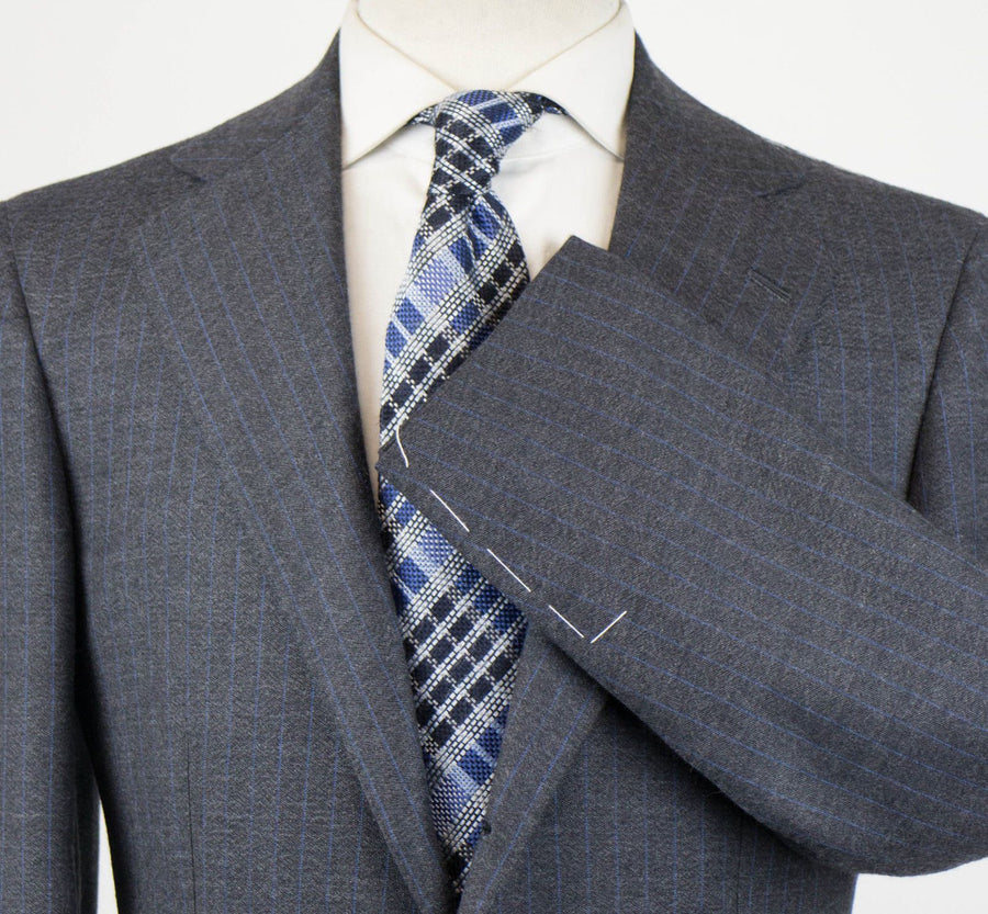 Drop 7 Pin Striped Wool 3/2 Button Suit - Gray / Blue