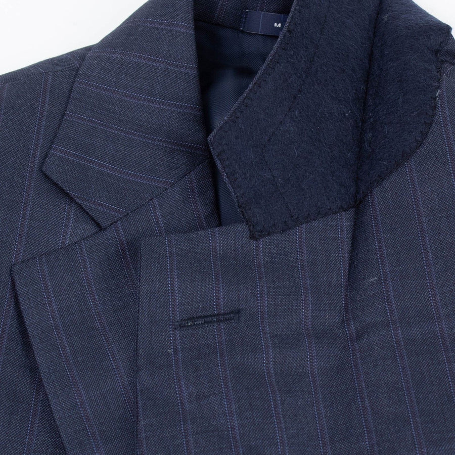 Drop 8 Striped Wool Two Button Three Piece Suit - Blue