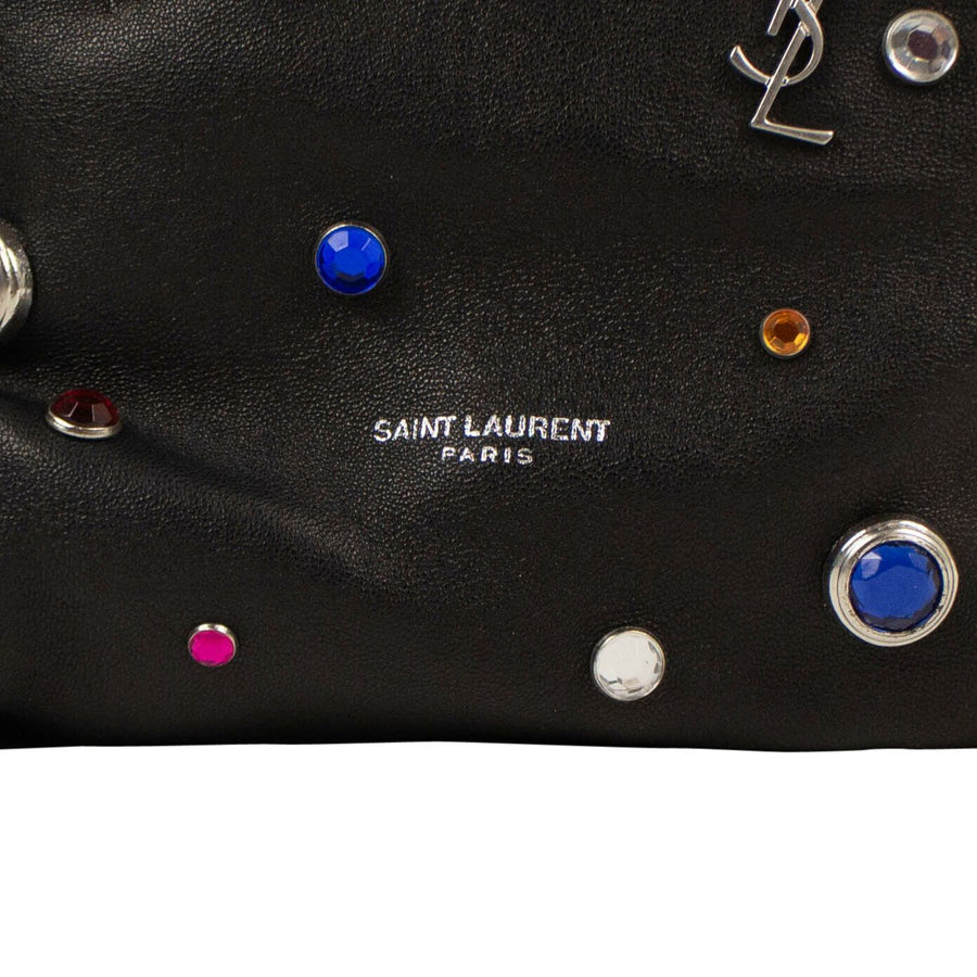 Leather Gem Stud Embellished Bucket Handbag - Black