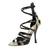Leather Open Toe Sandal Pumps - Black / Green