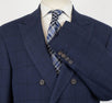 Wool Blend Windowpane Check Double Breasted Sport Coat - Blue