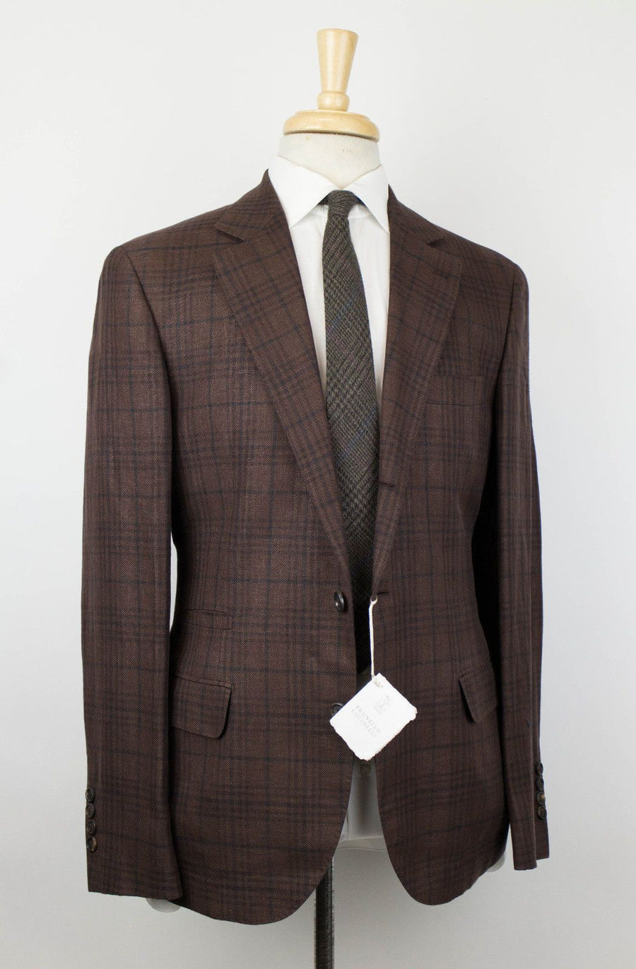 Tartan Plaid Wool Blend 3/2 Button Suit - Brown
