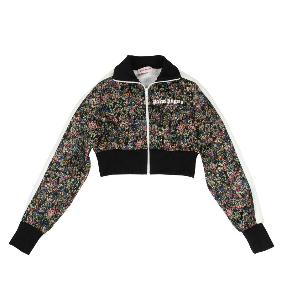Stripe Floral Print Crop Track Jacket - Multi