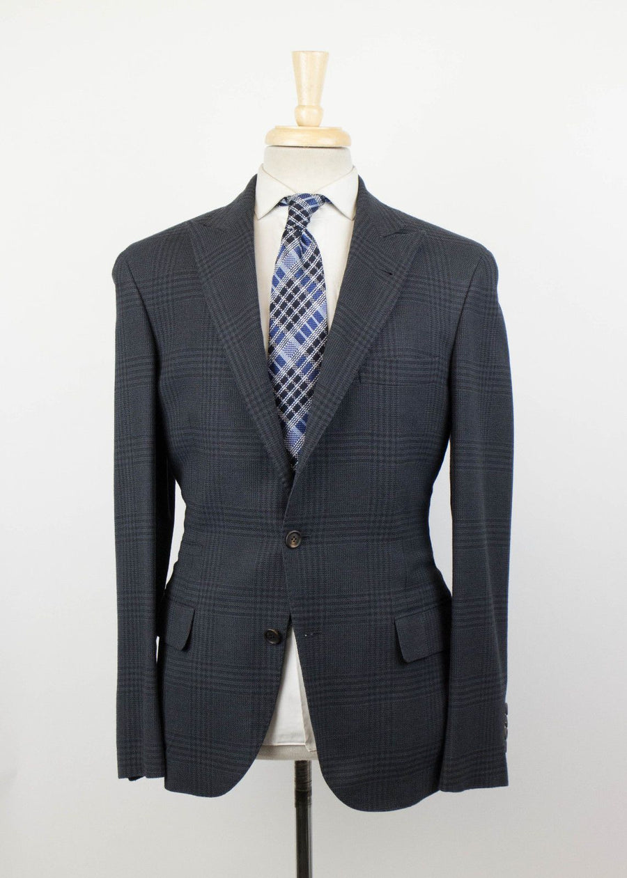 Wool Blend Glen Plaid 3/2 Button Sport Coat - Gray
