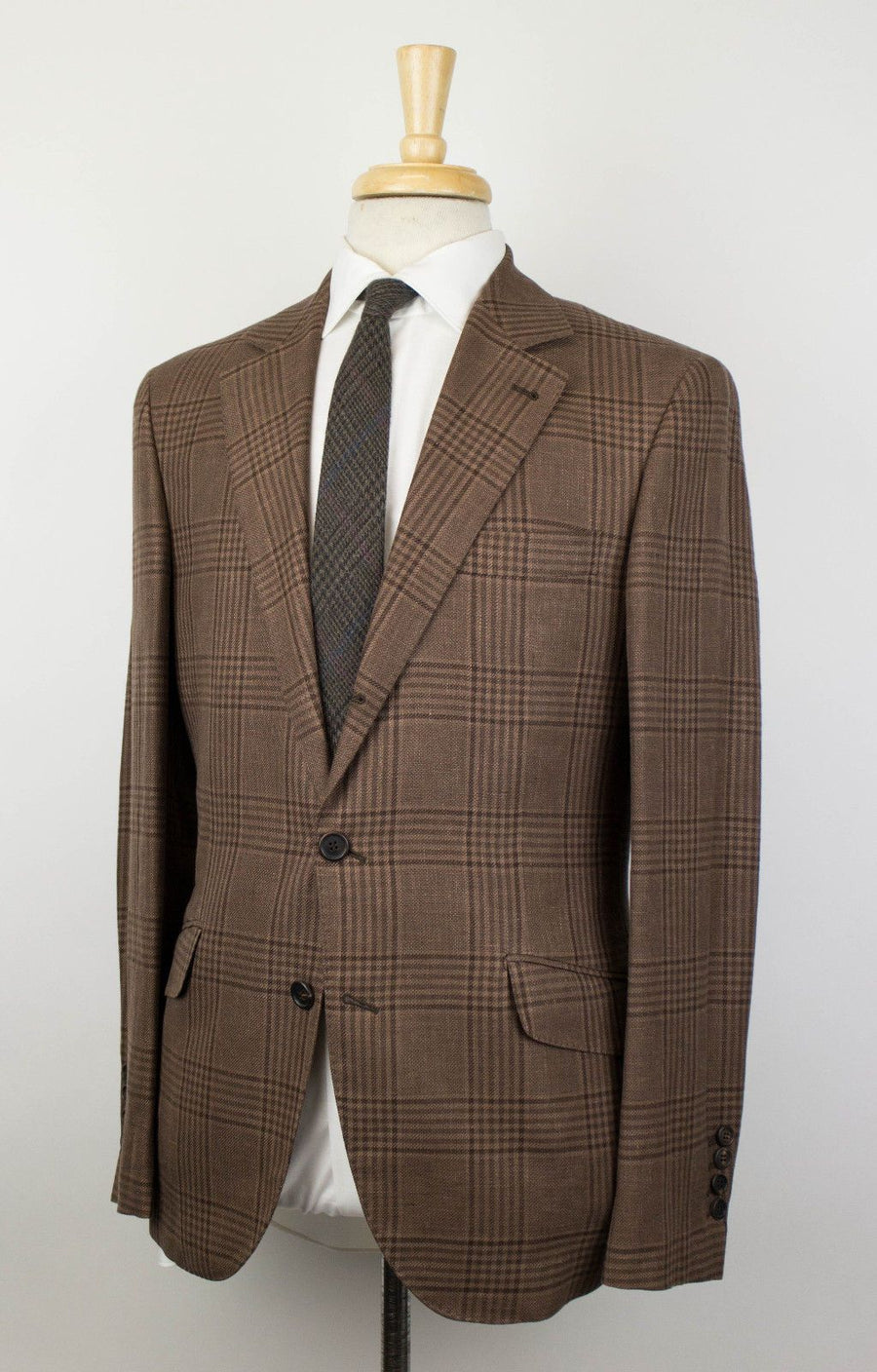 Glen Plaid Wool Blend 3 Roll Button Suit - Brown