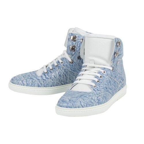 Crinkled Fabric High-Top Sneakers - Sky Blue