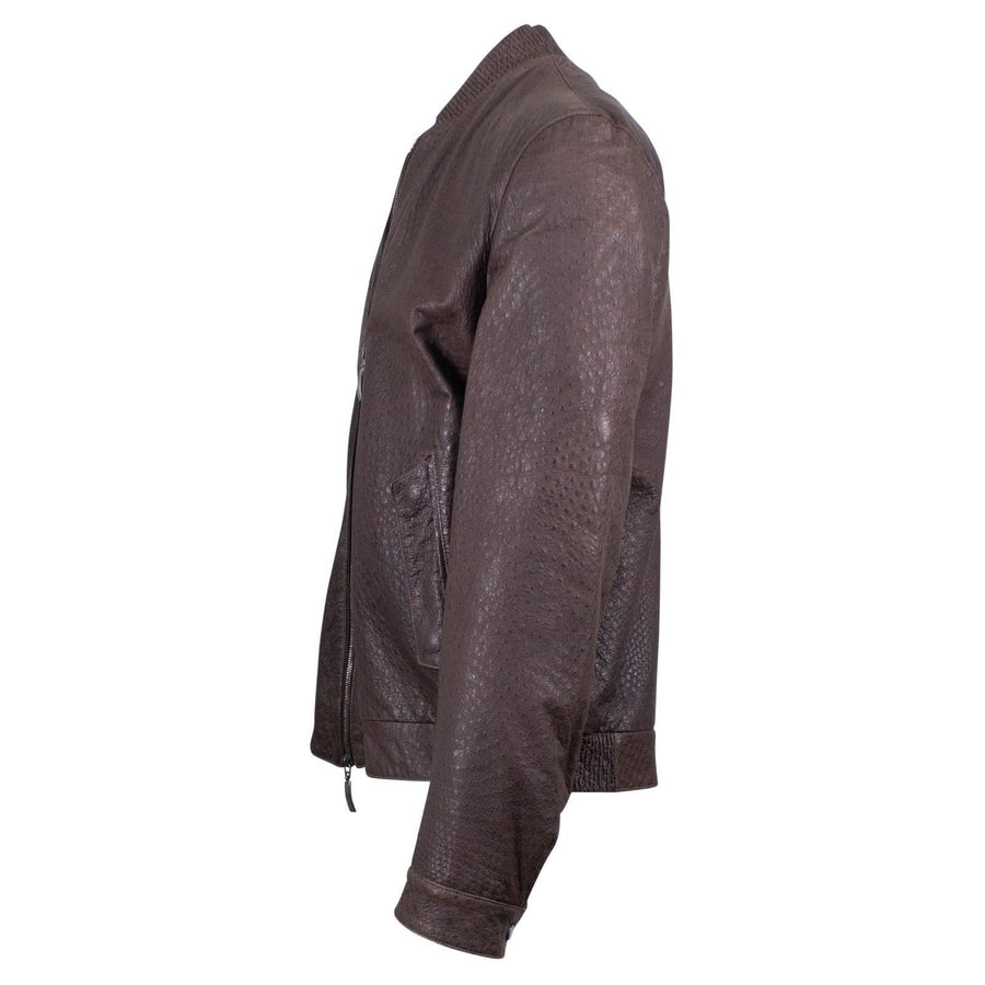 Ostrich Zip Up Leather Sport Coat - Brown