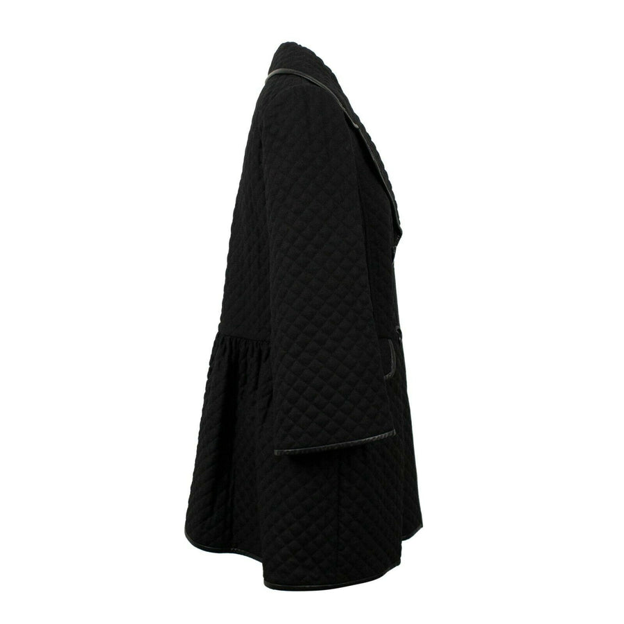 Diamond Quilted Long Coat - Black