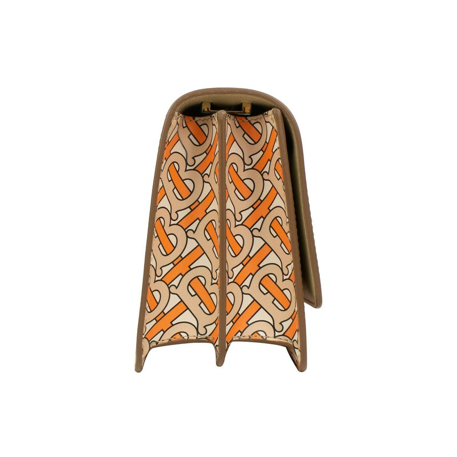 Leather 'TB' Monogram Print Shoulder Bag - Orange