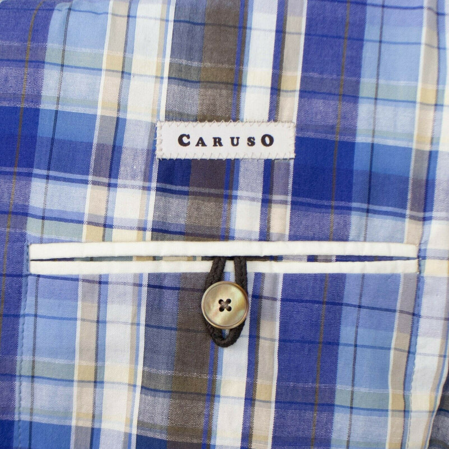 Drop 8 Plaid Cotton 3 Roll 2 Button Sport Coat - Blue