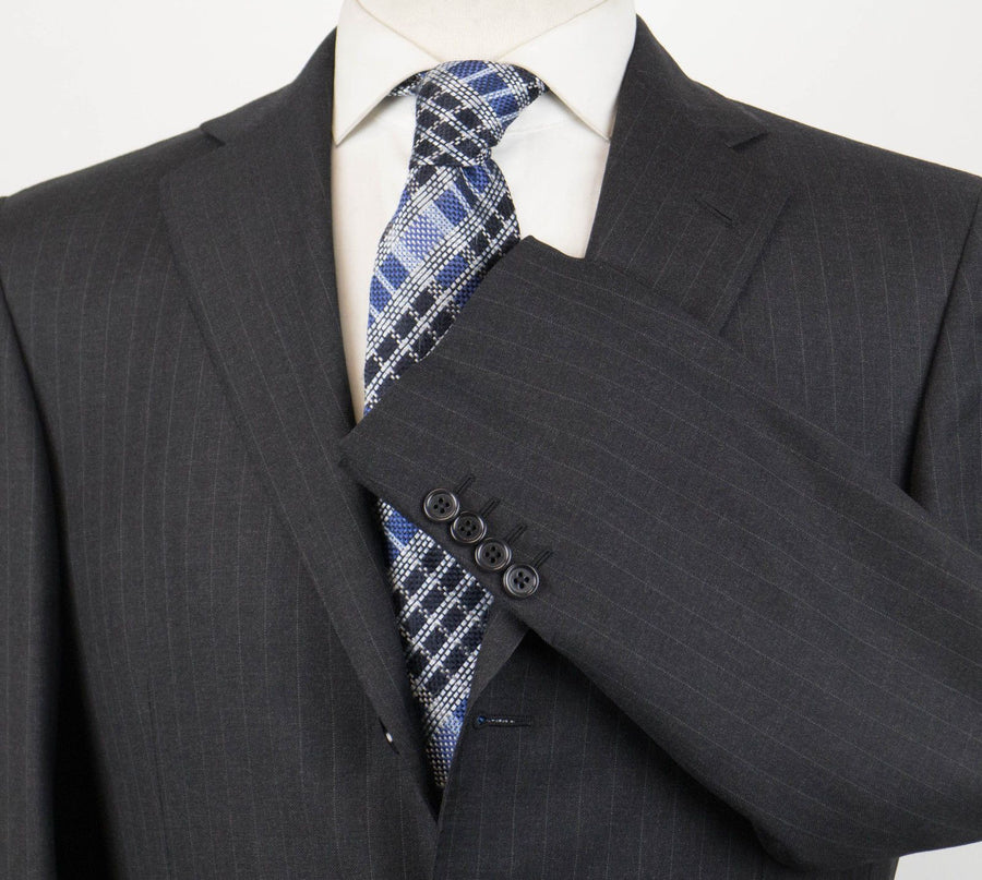 Striped Wool 3/2 Button Suit - Gray