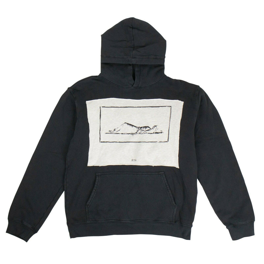 Cotton Gray Graphic Mountain Patch Hooded Sweatshirt - Gray