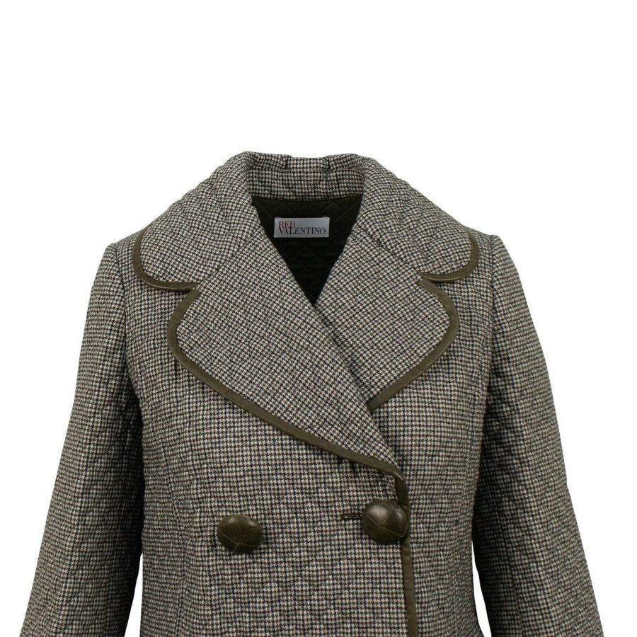 Houndstooth Quilted Double Breasted Coat - Brown