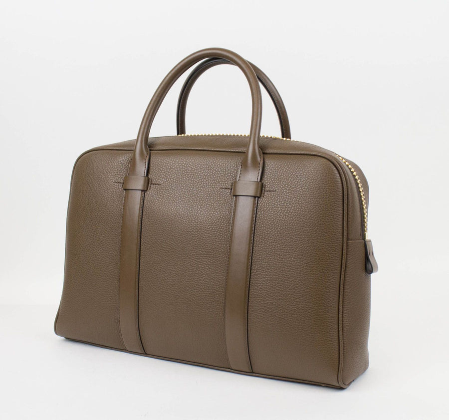 Medium Buckley Trapeze Pebbled Leather Briefcase Bag - Light Brown