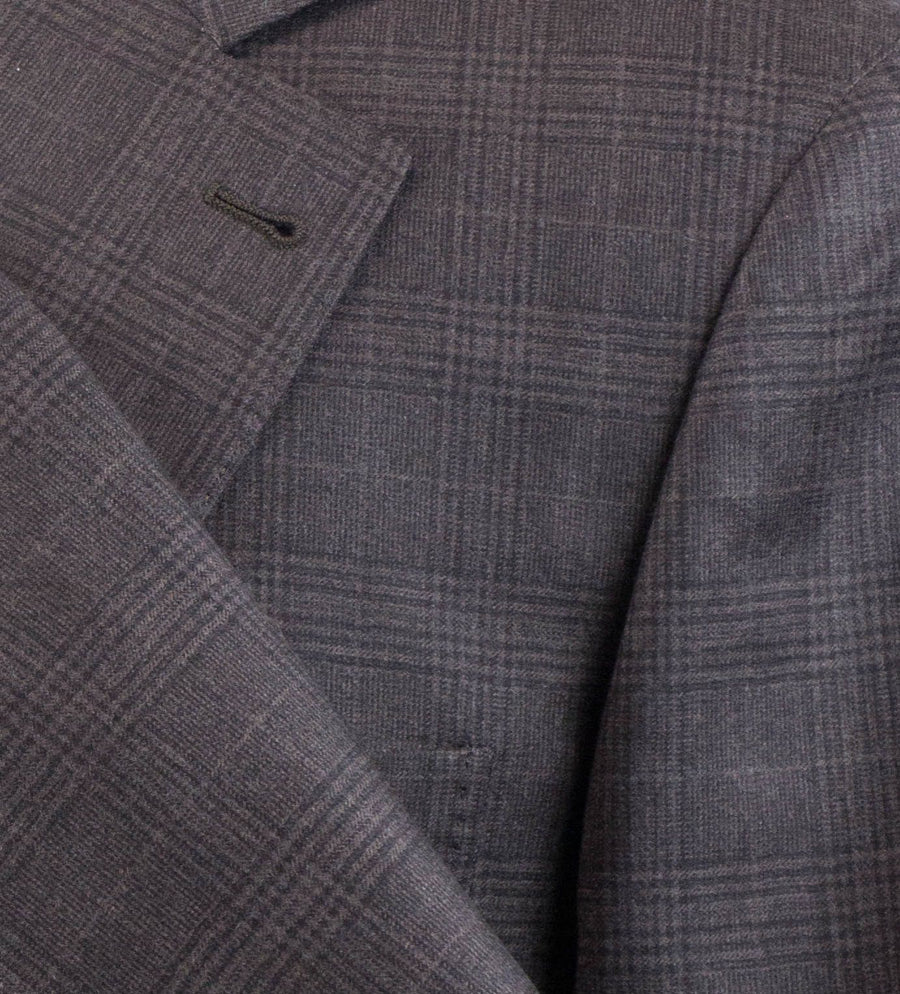 Plaid Wool 3/2 Button Sport Coat - Brown