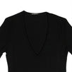 Short Sleeve Deep V Neck Knit T-Shirt - Black