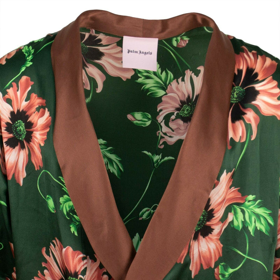 Silk Floral Print Long Blazer - Green