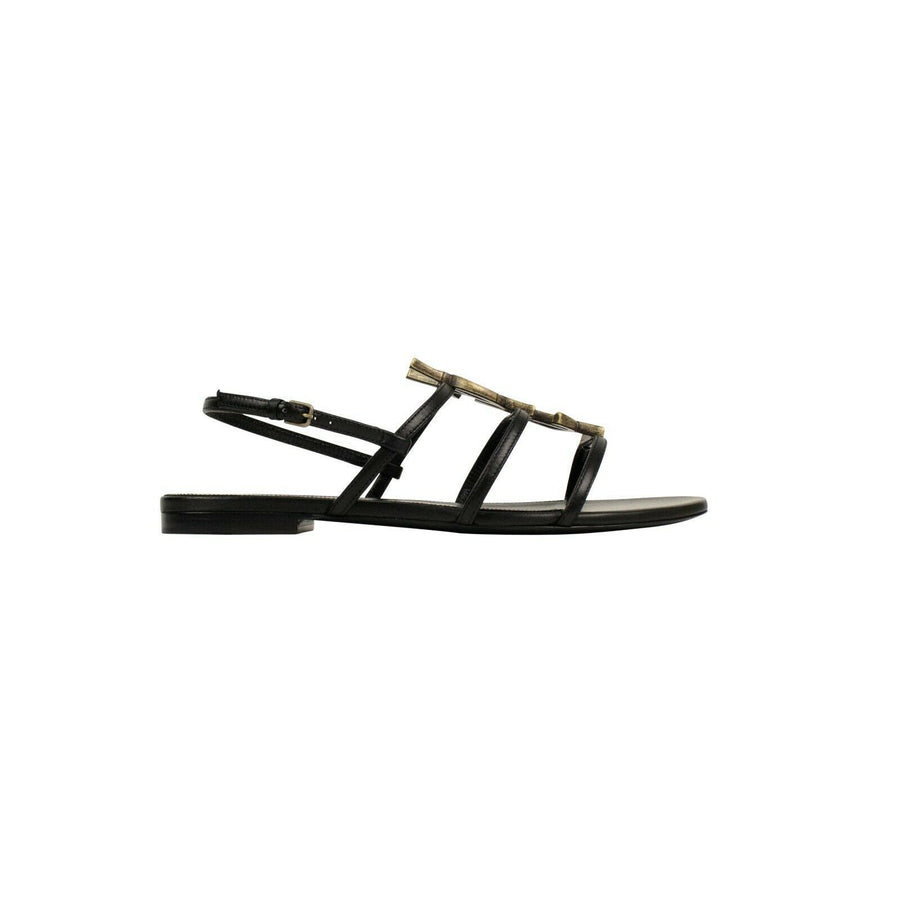 Cassandra Leather Open Toe Logo Sandals - Black / Gold