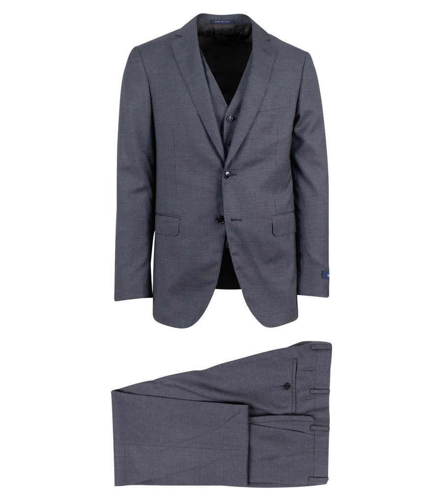 Drop 6 Micro Graph Checked Wool Two Button Three Peice Suit - Gray