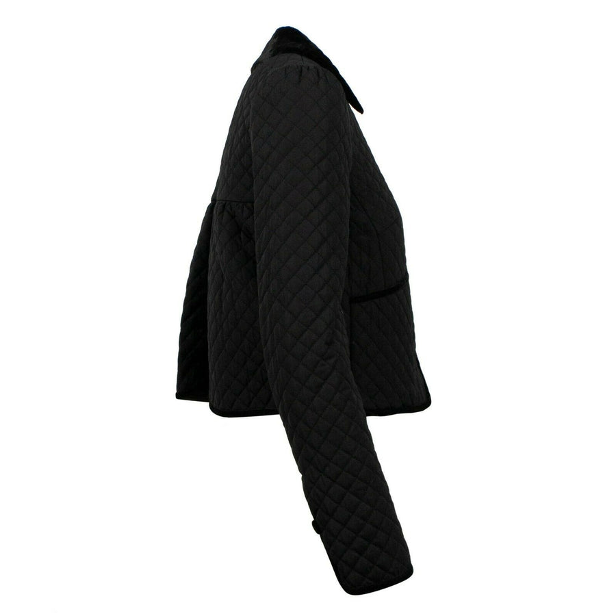 Diamond Quilted Short Flare Jacket - Black