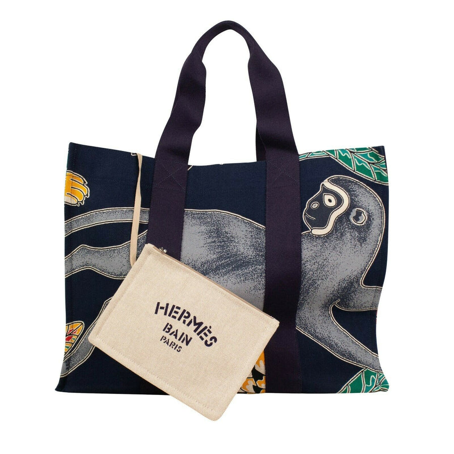 Cotton Printed Savana Dance Canvas Beach Bag - Navy