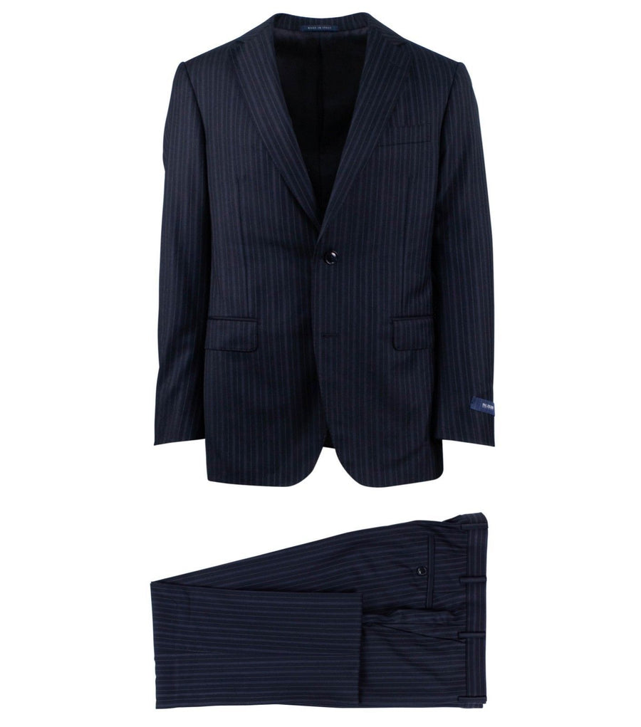 Drop 7 Striped Wool Two Button Suit - Black