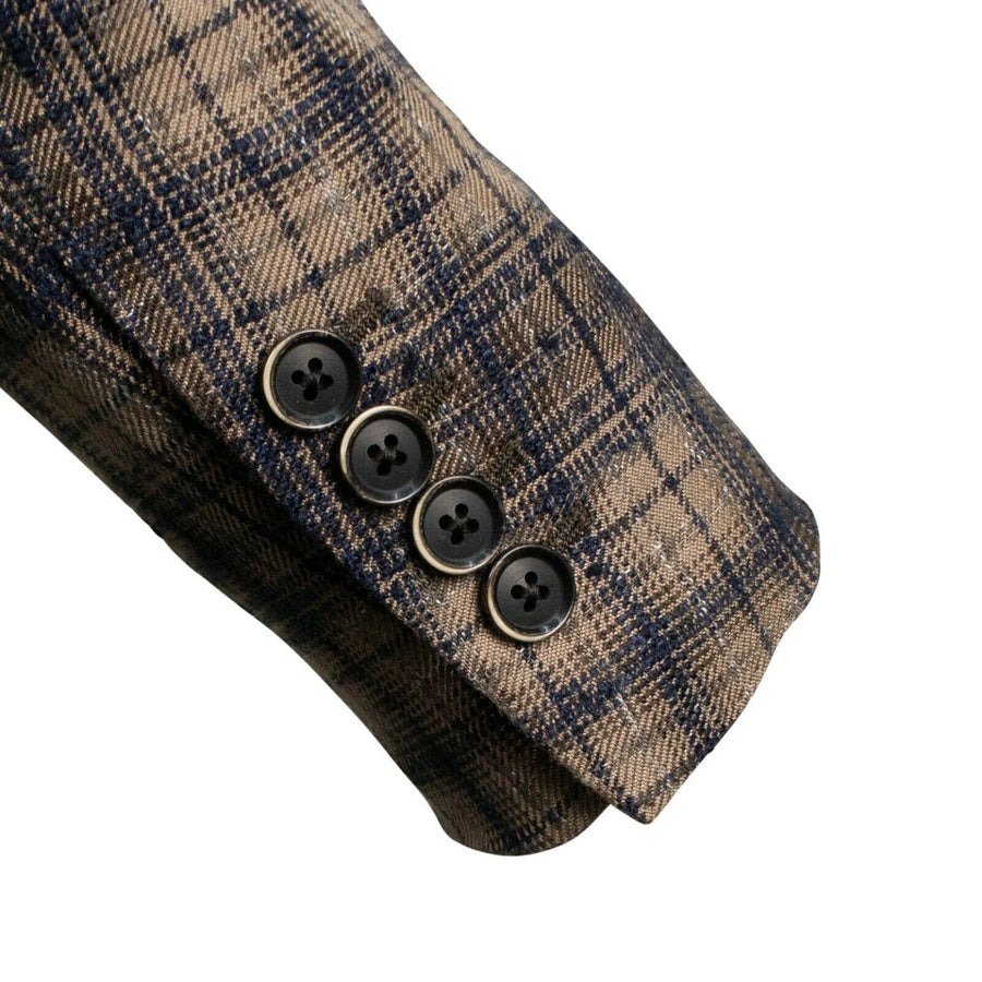 Drop 8 Plaid Two Button Silk Blend Sport Coat - Brown