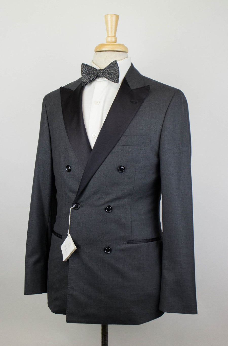 Wool Blend Satin Trim DB Tuxedo Suit - Gray