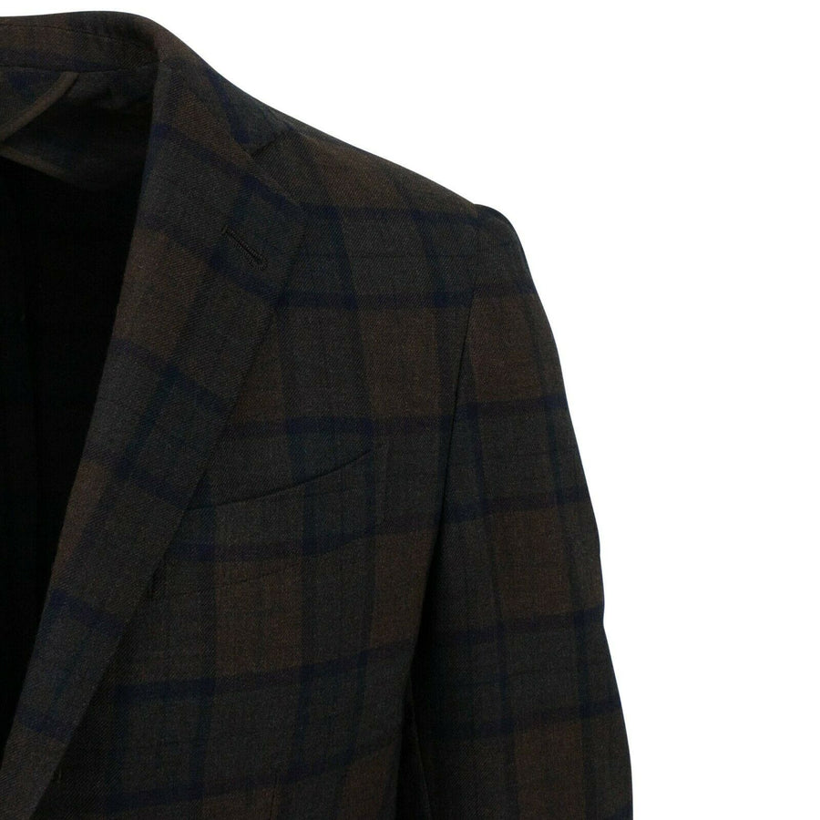 Drop 10 Plaid 3 Roll 2 Button Wool Sport Coat - Brown