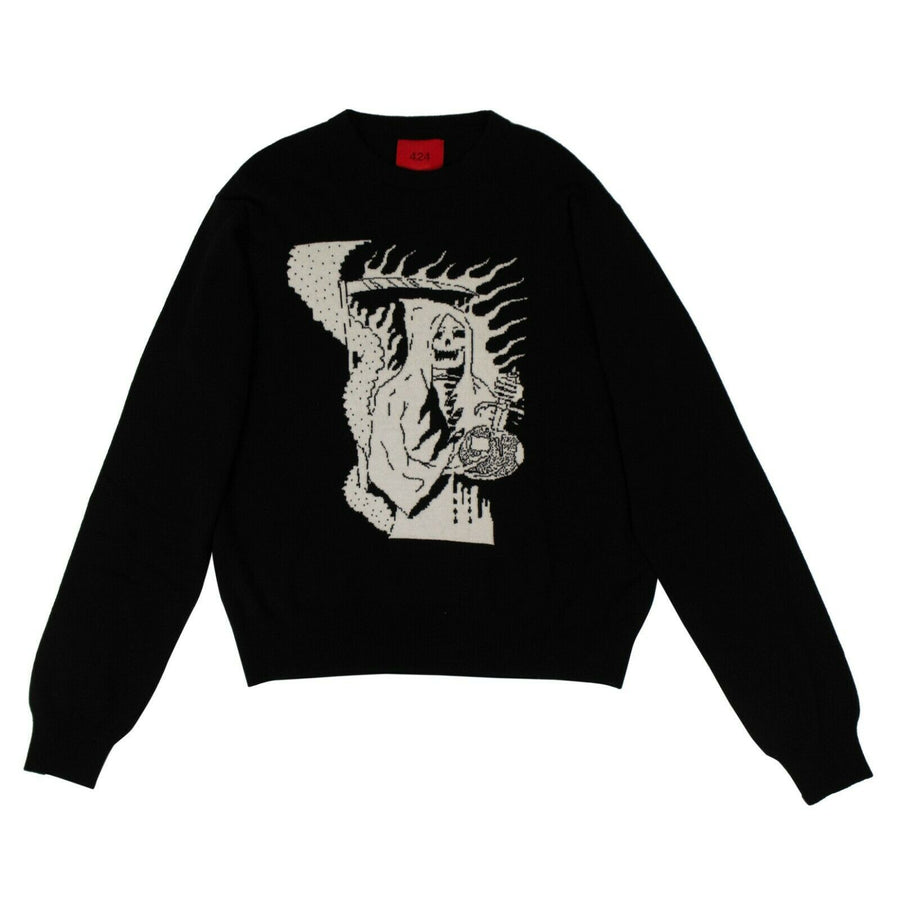 Wool Blend Reaper Knit Sweater - Black