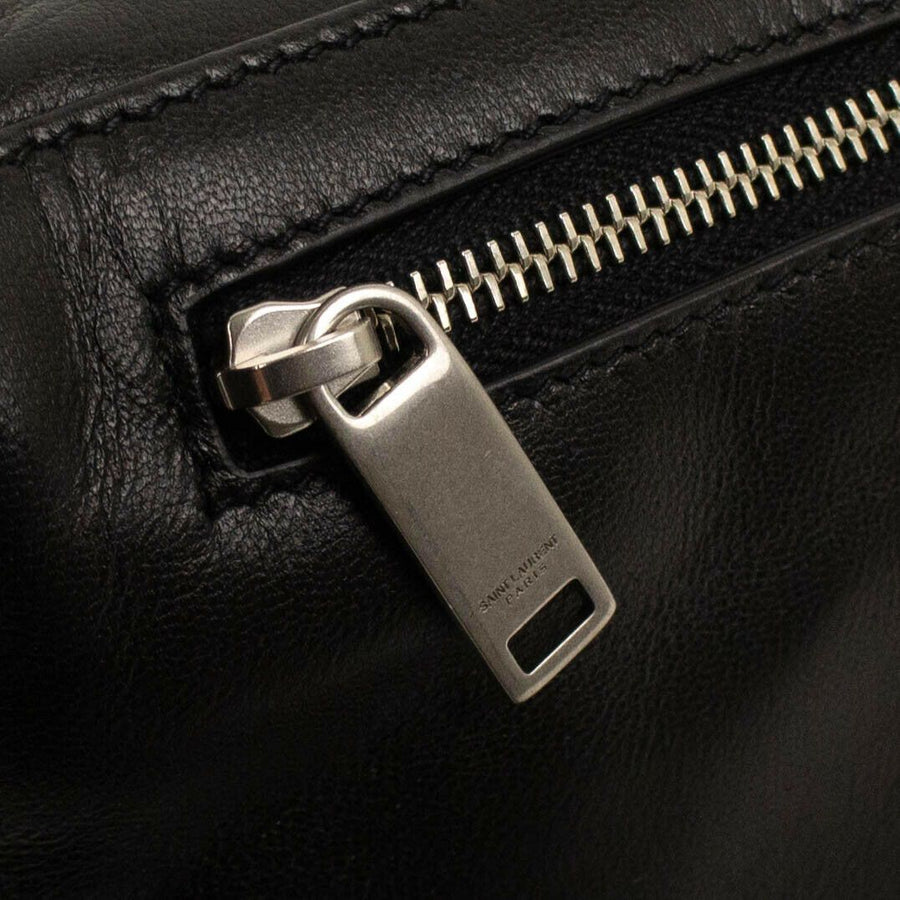 Leather Gem Stud Silver YSL Embellished Belt Bag - Black