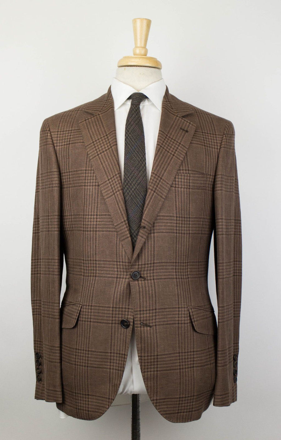 Glen Plaid Wool Blend 3 Roll Button Suit - Brown