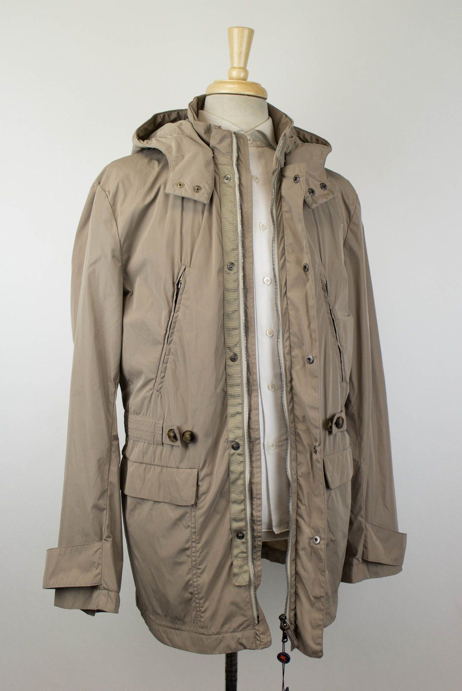Polyester Hooded Trench Coat - Brown