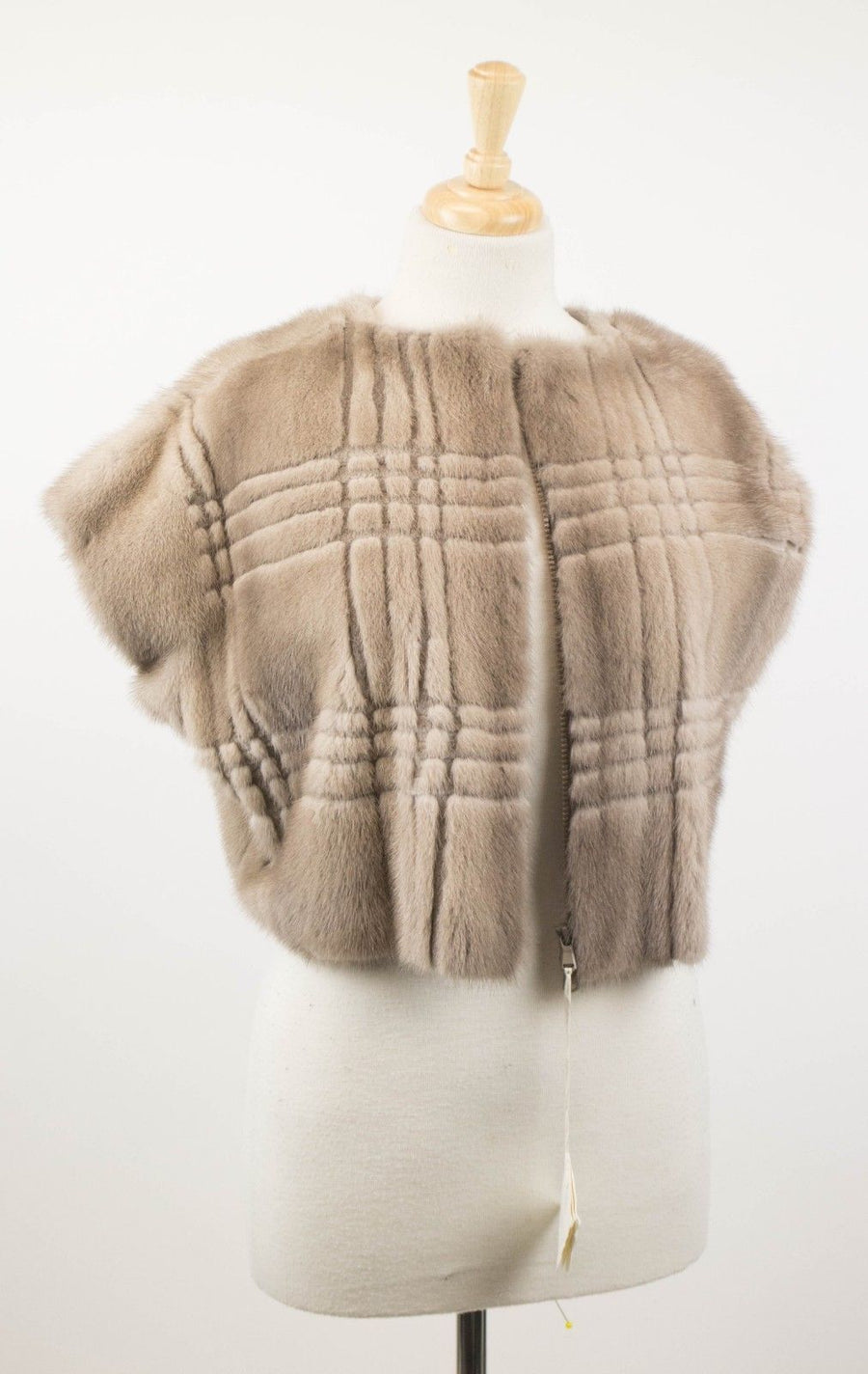 Plaid Mink Fur Jacket Vest - Light Gray