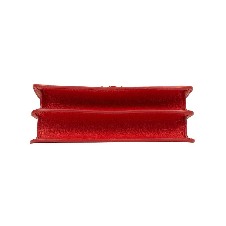 Grainy Leather 'TB' Monogram Shoulder Bag - Red