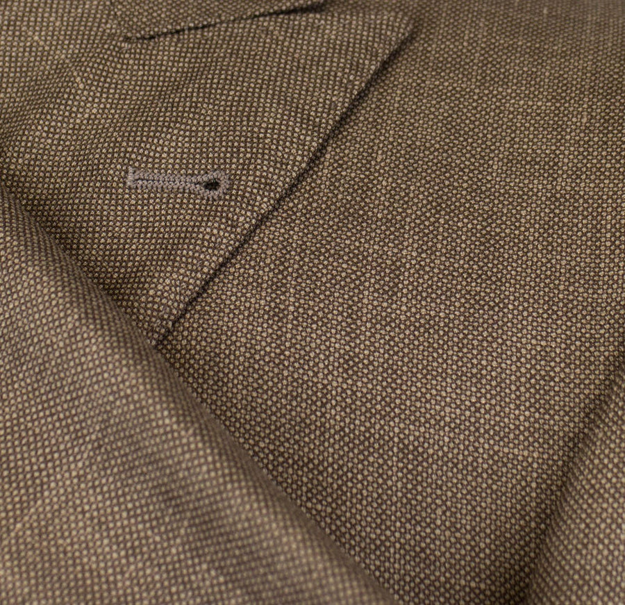 Birdseye Wool Blend Double Breasted Suit - Brown