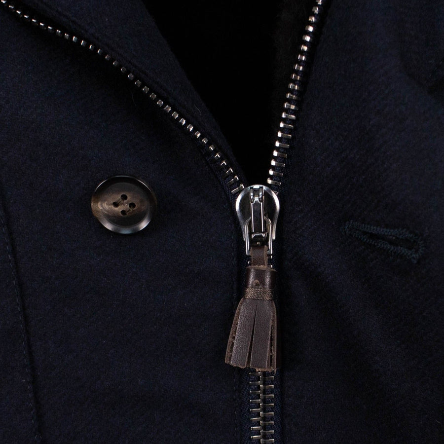 Caruso Cashmere Fur Lined Zip Up Coat - Blue