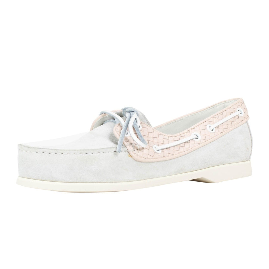 Suede Intrecciato Trim Boat Shoes - Pale Mist