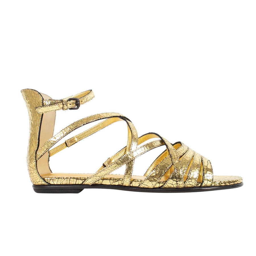 Metallic Leather Gladiator Sandals - Gold
