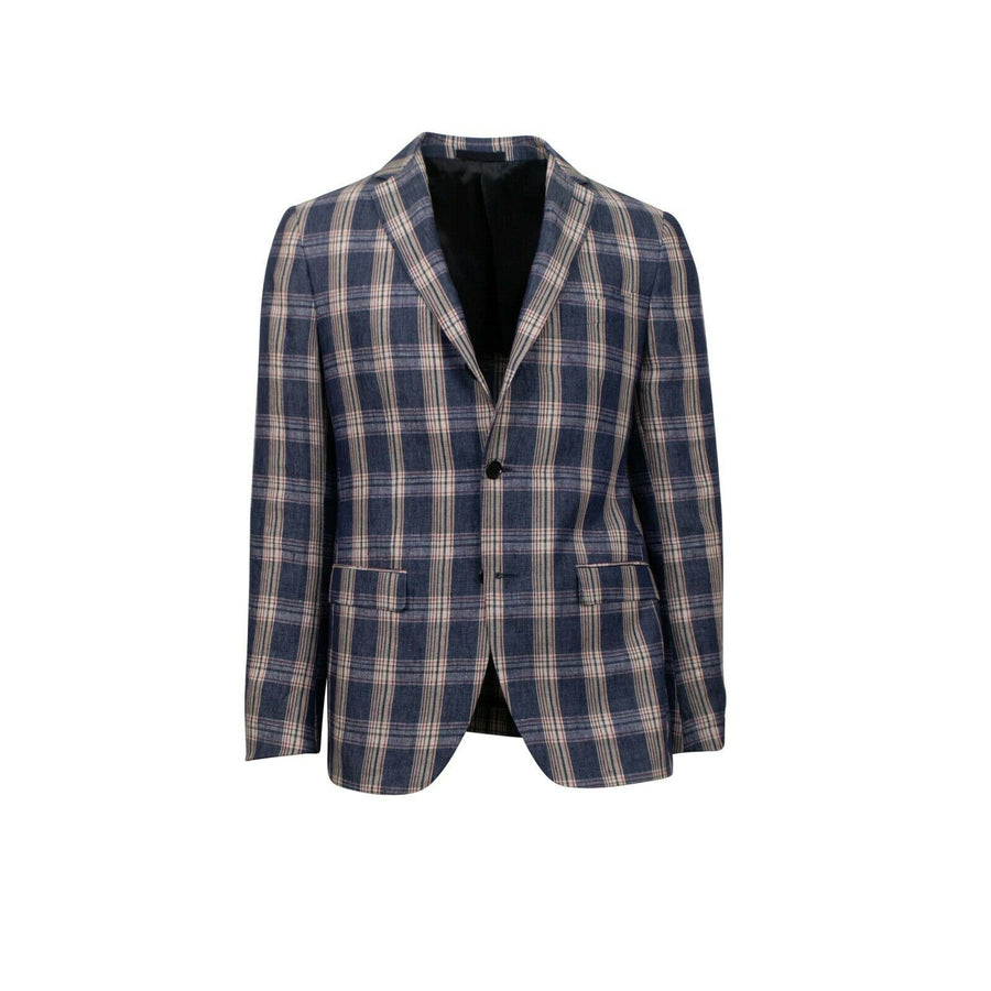 Drop 8 Plaid 3 Roll 2 Button Linen Sport Coat - Blue