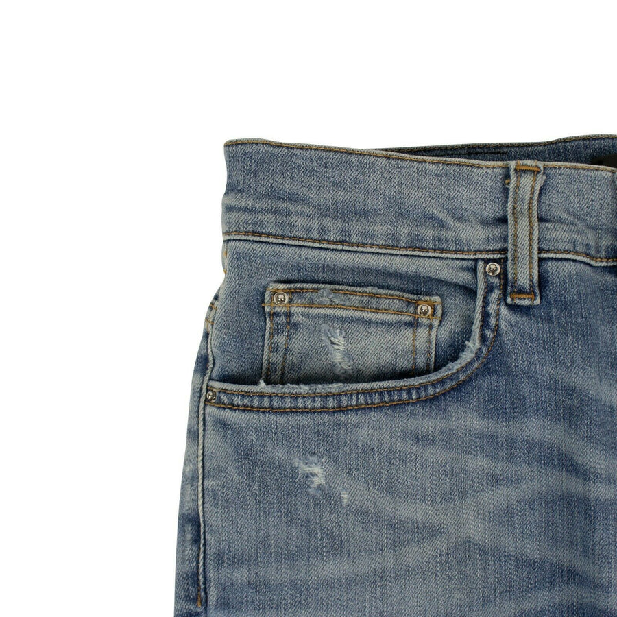 Faded Denim Skinny Stack Jeans - Blue